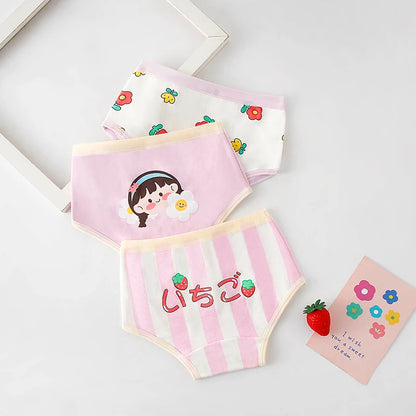 3Pcs/lot Kids Panties 7 Collections Chirdren's Underwear Lovely Girls Briefs Floral Grid Cute Pants Baby Dots Cotton Underpants