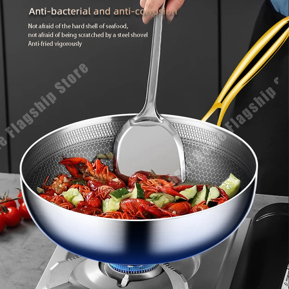 316 Stainless Steel Frying Pan Wok Non-stick Cooking Honeycomb Steak Gas Stove Pot Induction General Saucepan Kitchen Cookware.
