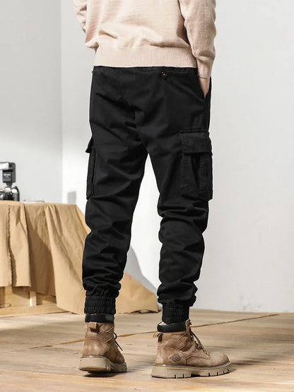 2024 New Winter Cargo Pants Men Multi-Pockets Drawstring Fleece Liner Thick Warm Overalls Joggers Casual Cotton Thermal Trousers