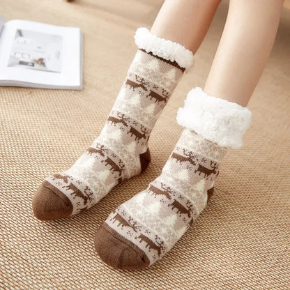 Christmas Fuzzy Socks Womens Winter Thermal Warm Floor Sock Soft Female Home Indoor Gifts Non Slip Grip Slipper Sock Fluffy