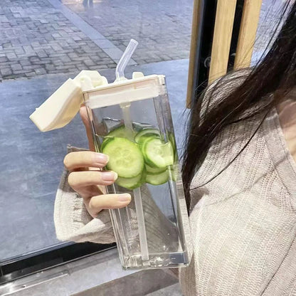 Accompanying cup Sports cup Net Red flat portable square box transparent water cup girls high appearance horizontal rectangular.