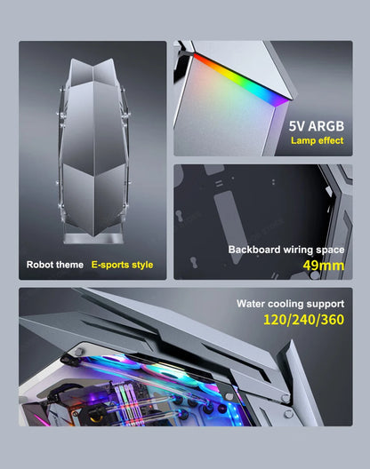 JONSBO MOD-3 Special-shaped Case All Aluminum Tempered Glass E-sports Mecha Theme Chassis E-ATX Motherboard 360 Water-cooled.