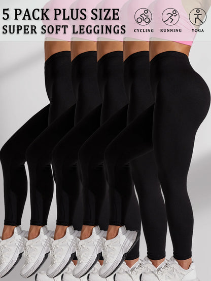 Plus Size 5 Pack Super Soft Sport Leggings For Women  No See Through Workout Running Yoga Athletic Leggings RUNNING.