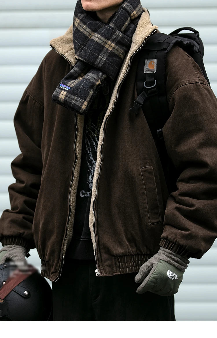 Japanese Vintage Polar Fleece Jacket Men Winter High Quality Thick Jacket Korean Streetwear Loose Couple Trendy Warm Coat Male.