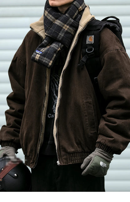 Japanese Vintage Polar Fleece Jacket Men Winter High Quality Thick Jacket Korean Streetwear Loose Couple Trendy Warm Coat Male.