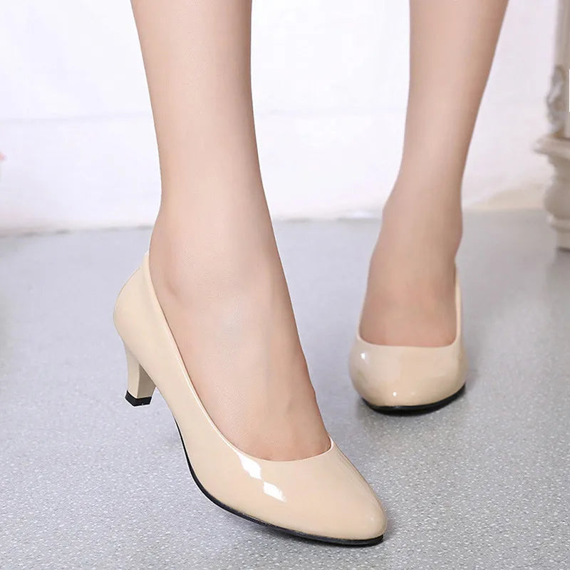Shoes Ladies Pumps Medium Heel Nude Sexy High Heels Weeding Shoes Women Office Work White Pumps Party Shoes.