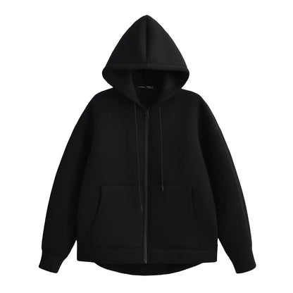 TRAFZA Winter Neue frauen Zipper Hoodie Mantel High Street Doppel Taschen Jacke Oversize Lose Sweatshirts Oberbekleidung Top