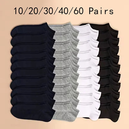 10/20/30/40/60 Pairs Of Unisex Solid Color Socks Comfy Breathable Soft Sweat Absorbent Socks For Daily And Outdoor Wearing.