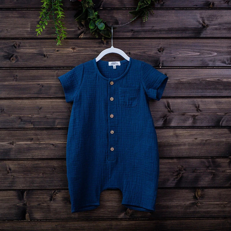 Neugeborenes Baby, Unisex, kurze Ärmel, Strampler aus Bio-Baumwolle, Rundhalsausschnitt, Marineblau, Strampler, Unisex, einteilige Sommer-Strampler-Kleidung.