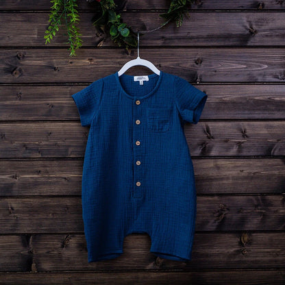 Neugeborenes Baby, Unisex, kurze Ärmel, Strampler aus Bio-Baumwolle, Rundhalsausschnitt, Marineblau, Strampler, Unisex, einteilige Sommer-Strampler-Kleidung.