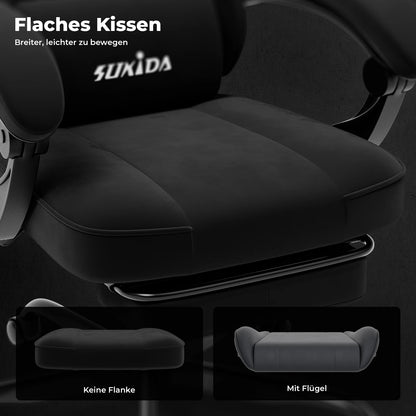 SUKIDA Gaming-Stuhl mit Fußstütze, PC-Stuhl im Racing-Stuhl-Design, ergonomischer Bürostuhl, verstellbar mit Lordosenstütze