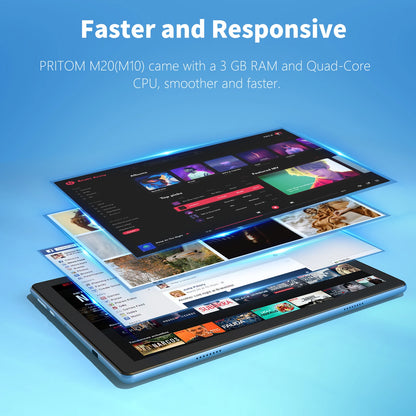 PRITOM Android Tablet 10.1 Inch 3GB RAM 64GB ROM Quad Core Processor WiFi 6 HD IPS Screen 8.0 MP Rear Camera.