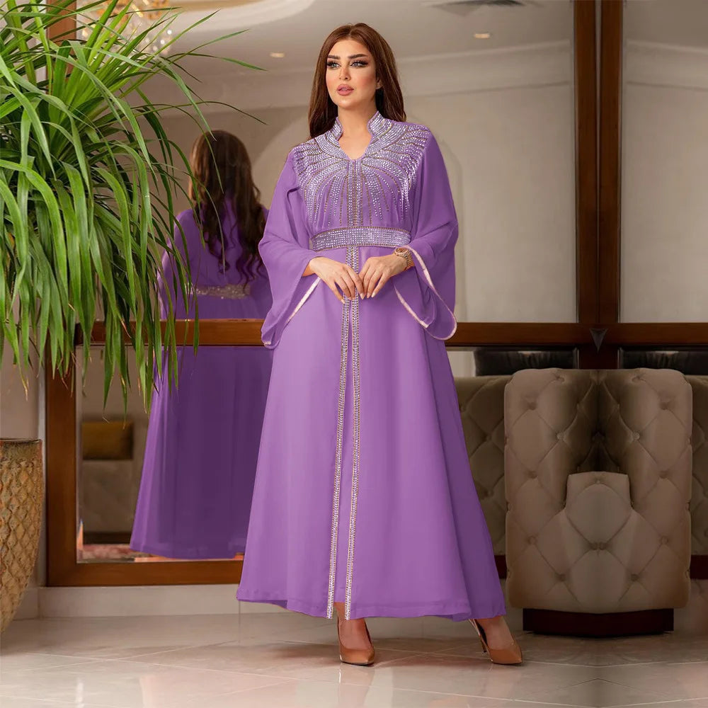 Arabische Robe Mode Nahen Osten Muslimischen Kaftan Dubai Hot Fix Diamant Party Abendkleider für Frauen Kerb Stehkragen Vestidos