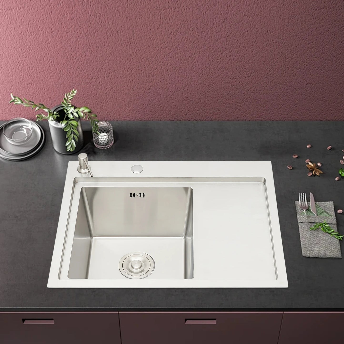 Spüle aus Edelstahl 304, großes Fassungsvermögen, verschleißfest, einfach zu installieren, für Restaurants/Wäsche/Geschäfte/Cafes