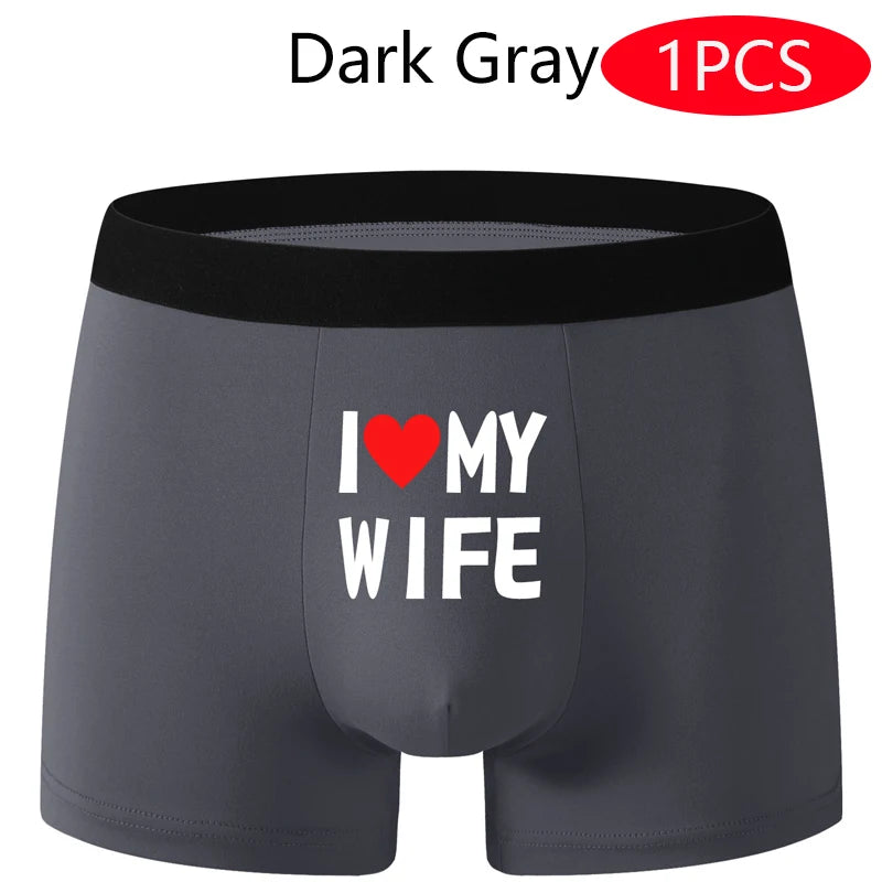 2PCS Herz Muster Männer Unterwäsche Schwarz Einfarbig Männer Boxer Mode Personalisierte Druck ICH Liebe Meine Frau Unterhose mann Geschenk