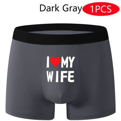 2PCS Herz Muster Männer Unterwäsche Schwarz Einfarbig Männer Boxer Mode Personalisierte Druck ICH Liebe Meine Frau Unterhose mann Geschenk