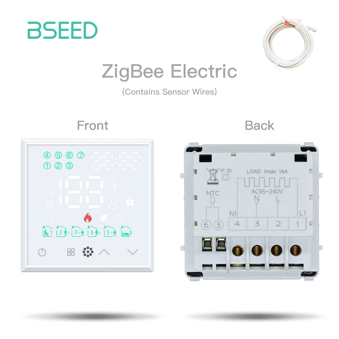 BSEED Zigbee Electric Floor Heating Thermostat LED Sensor Water Gas Boiler Smart Temperature Controller Without Frame Tuya Alexa