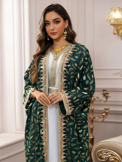 Muslim Abaya 3 Piece Set Women Party Dresses Cardigan Robe Sashes Suit Bronzing Jalabiya Ramadan Morocco Dubai Kaftan Vestidos.