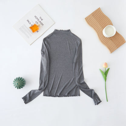 2025 Running Solid Black White Women T-shirt Long Sleeve Tops Women Autumn Winter Korean Fashion Modal Elegant T-shirts.