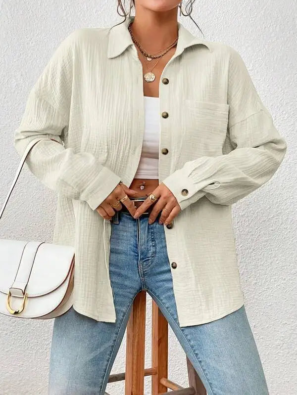 Summer 100% Cotton Women Shirts Casual Turn Down Collar Shirt Top Long Sleeve Top Office Lady Elegant Blouses for Women Blusas.