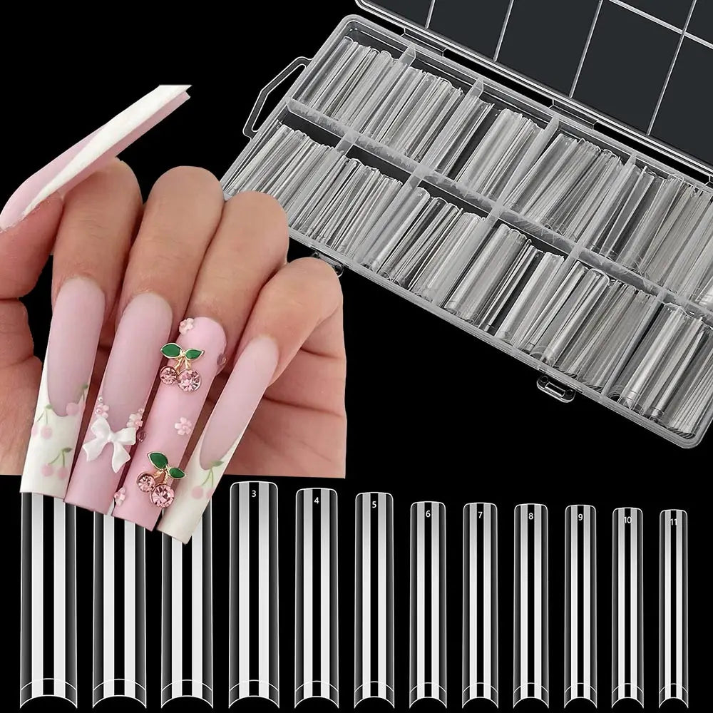 240PC Professional 3XL Extra Long Clear Square Nail Tips 12 Sizes Half Cover Acrylic Nails NO C CURVE Long Square Fake Nail Tips.