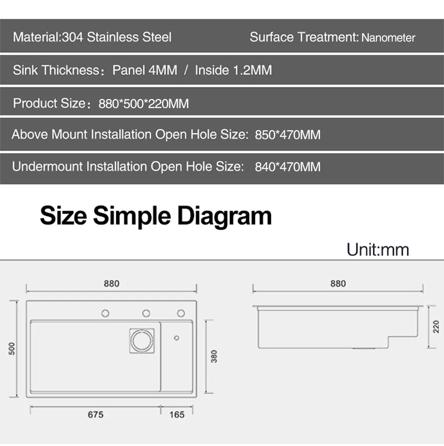 ASRAS New Waterfall Faucet Kitchen Sinks Nanometer Large Size 4mm Panel Handmade Sinks Cup Rinser Kitchen Sinks