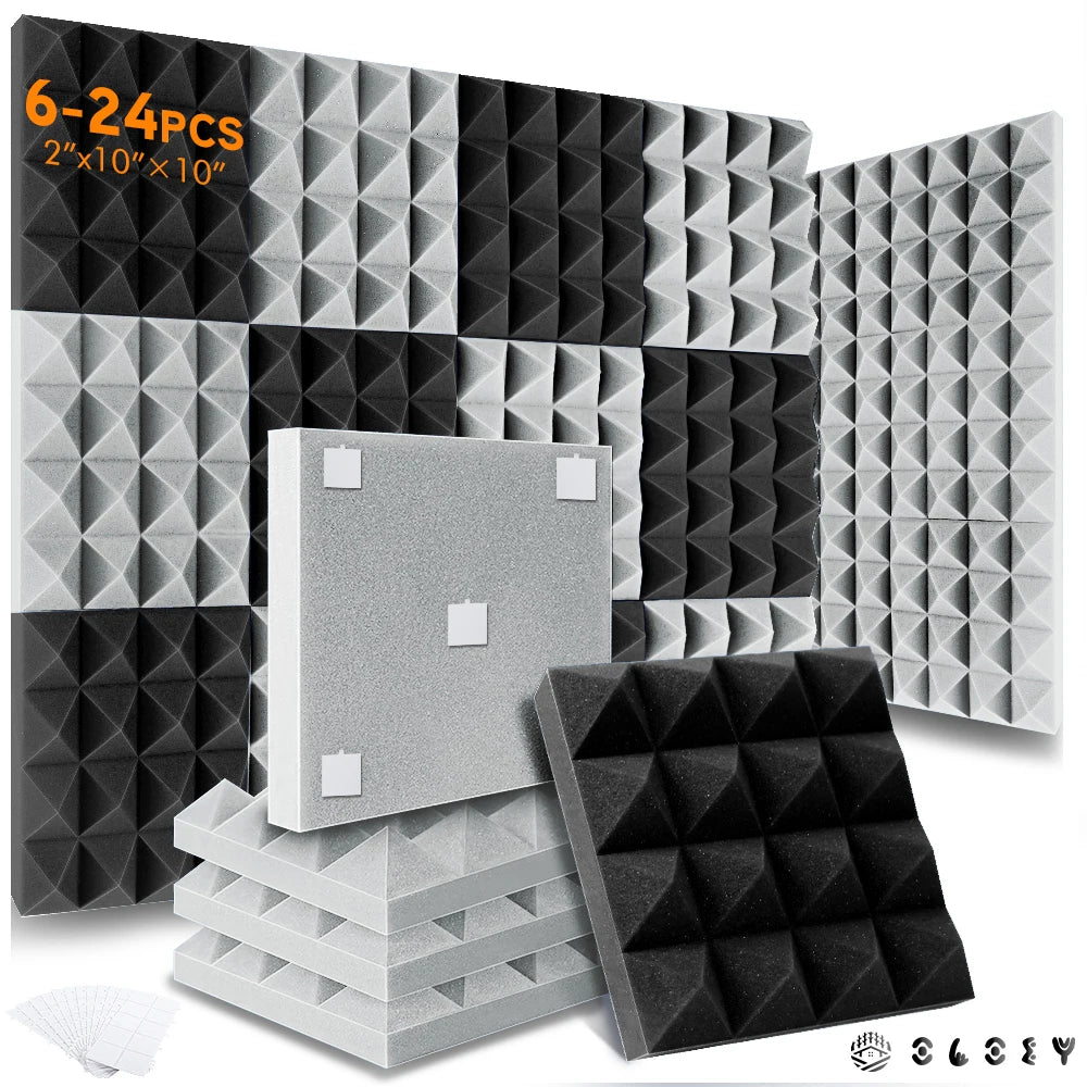 Studio Acoustic Soundproof Foam Panels 6/12/24 Pcs, Pyramid Sound Insulation Treatment Acoustic Sponge，Acoustic Foam Panels