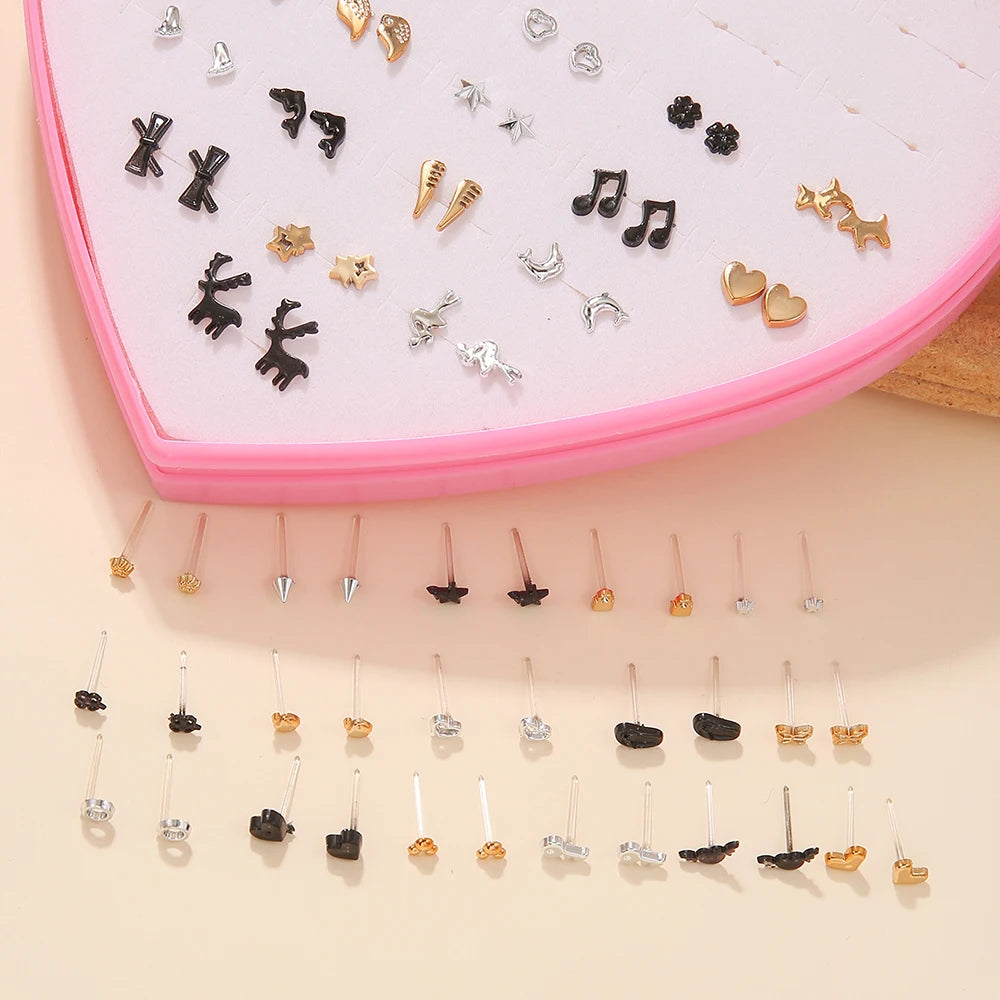 Multicolor 36Pairs Cartoon Hypoallergenic Plastic Stud Earrings Set For Women Girl Cute Animal Flower Ear Wedding Gifts Jewelry
