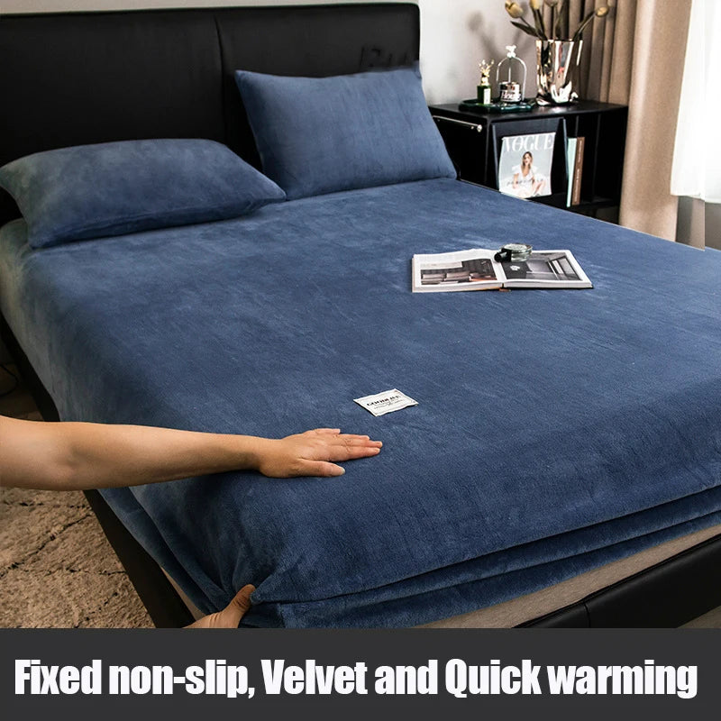 1pc Warm Winter Elastic Fitted Sheets Adjustable Flannel Velvet Mattress Cover Fluffy Fitted Bed Sheets for 200 Queen 180 size