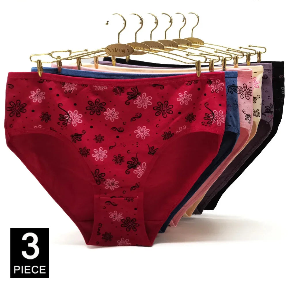 Women Panties Cotton Underwear Plus Size Briefs Female Knickers Lady Lingerie Girl intimate Underpants 3 Pieces/lot.