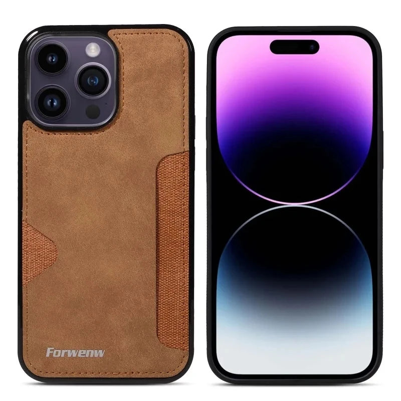 Retro Card Holder Phone Case for iPhone 16 15 14 13 12 11 Pro Max 16E Mini XS XR SE 7 8 Plus Busines Wallet PU Leather Cover