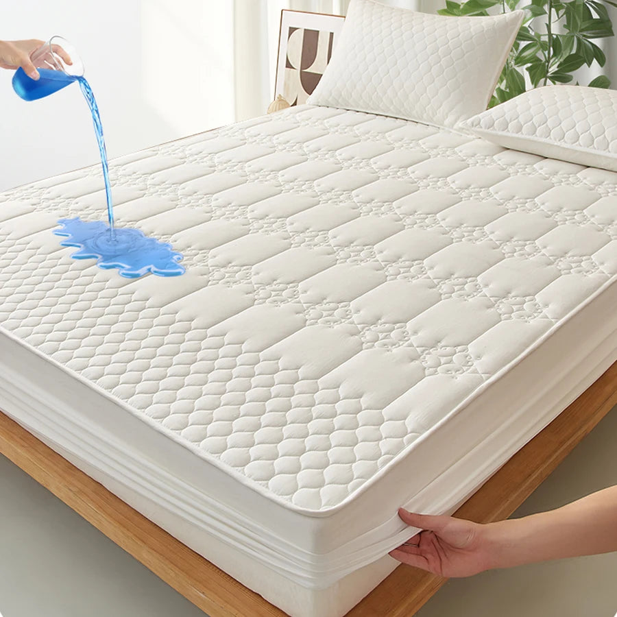 WASART King Size Double Bed Quilted Waterproof Mattress Protector Cover Elastic Fitted Sheet Protection Pad Thick Bedspread 150.