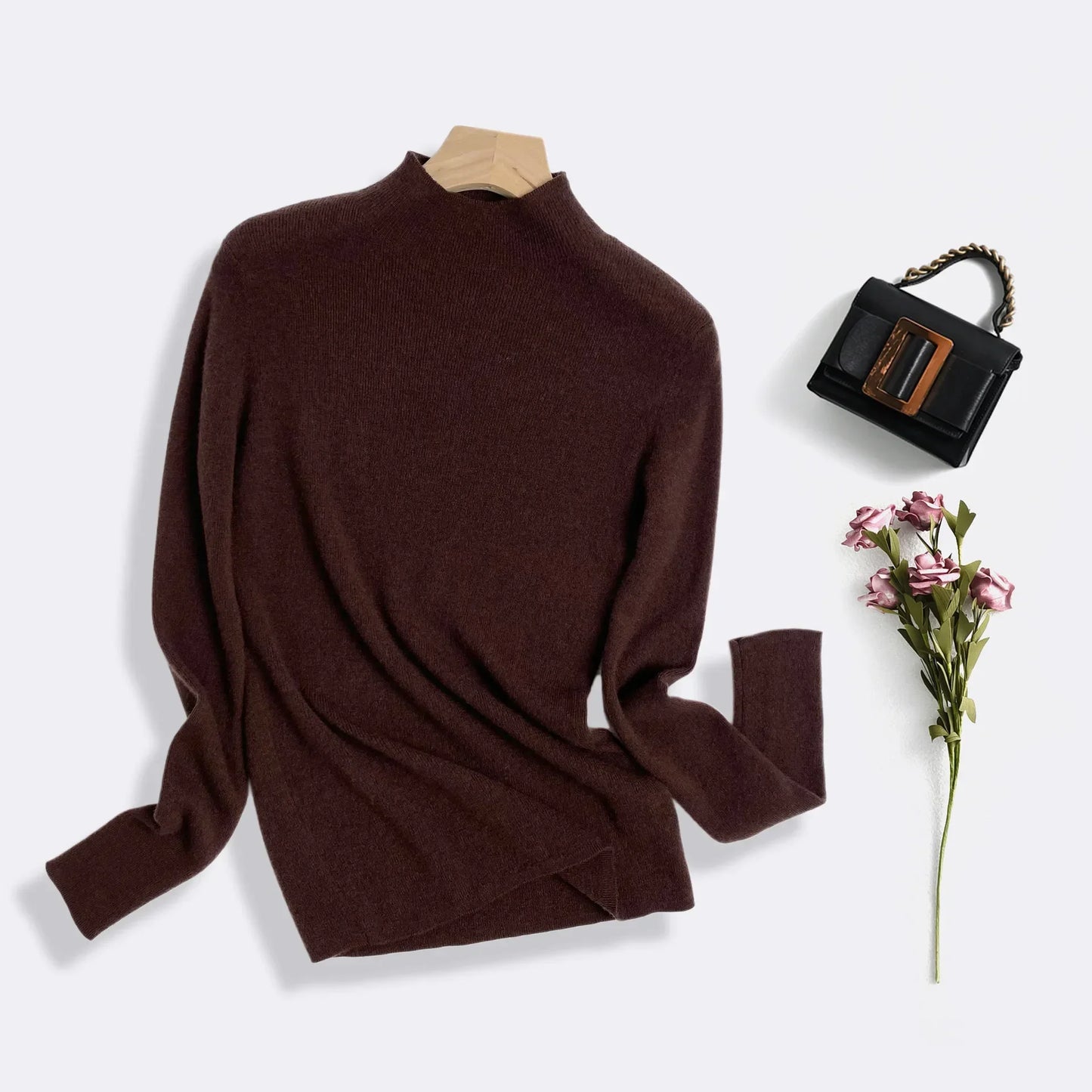 100% Ultra-fine Merino Wool Sweater Autumn and Winter Loose and Simple Semi-turtleneck Wool Bottoming Shirt Multi-color Sweater