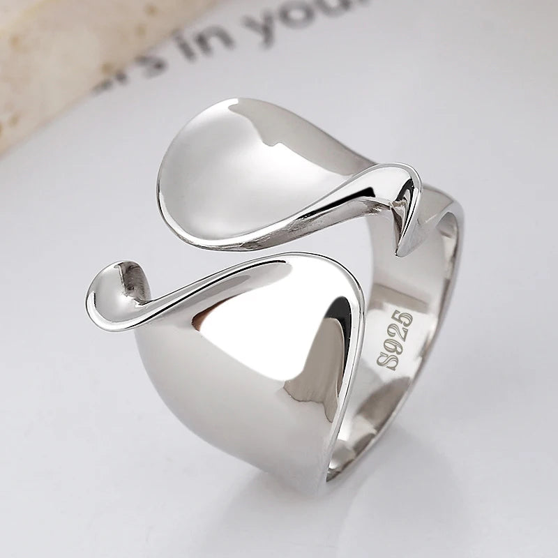 PANJBJ 925 Sterling Silver Geometry Crystal Ring For Women Ellipse Exaggerated Punk Water Drop Open Jewelry Gift Dropshipping