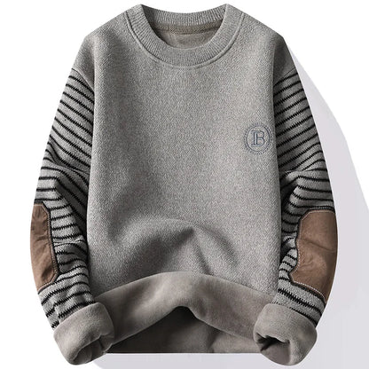 Men's Sweater Patckwork Round Neck Pullovers Fleece Lined Thick Warm Winter Knitwear Fashion Jumpers Men's Clothes.