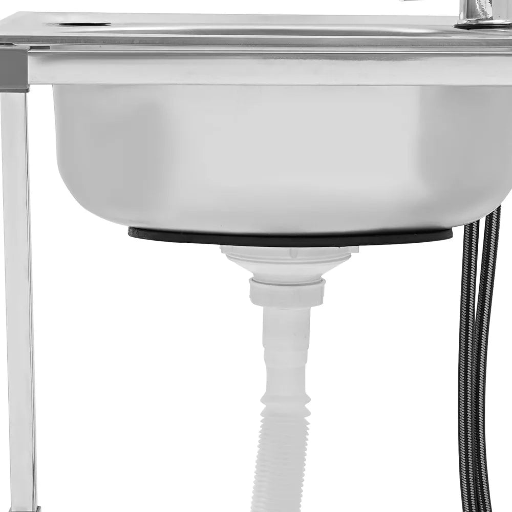 Küchenspüle, kommerzielles Waschbecken aus Edelstahl mit Warm-/Kaltwasserhahn und Wasserrohren, Küchenspüle für Zuhause, Restaurant, 42 x 37 x 75 cm