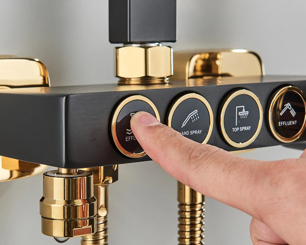 Black Thermostatic Shower Faucet Set For Bathroom Smart Display Hot Cold Water Mixer Tap Wall Mounted Rainfall System With Bidet