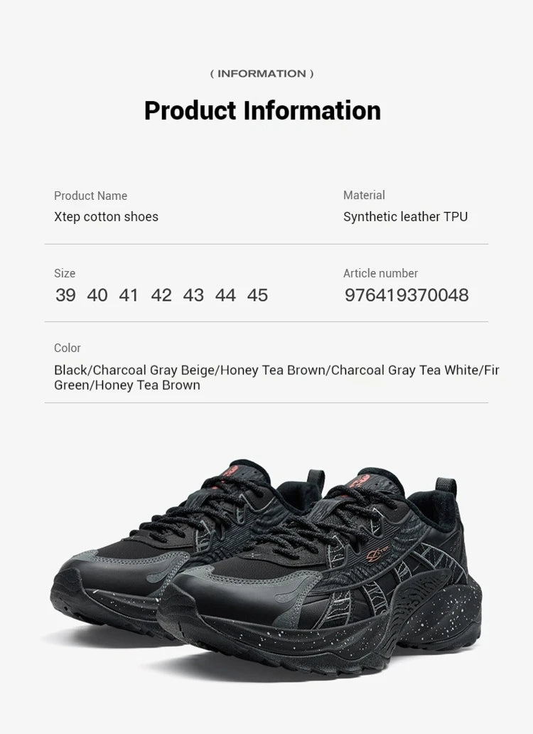 Xtep Flame 5.0 Men's Cotton Shoes 2024 Winter Comfortable Lightweight Heightening Rabbit Fur Warm Retro Casual Shoe 976419370048.