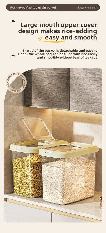 Food Grade Press to Open Seal Moisture Proof Insect Resistant Large Capacity Grain Storage Box Home Use Rice Tub for Grains.
