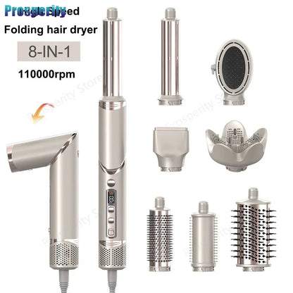 8 in 1 Professional Folding Hair Dryer Airwrap High Speed 110000rpm Blow Dryer Automatic Curling Iron Salon Hair Styling Tools.