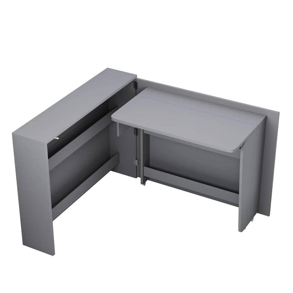 Klappbarer Schreibtisch mit Rollen und kabellosem Ladegerät – 2-in-1-Sideboard und Arbeitsplatz, mit Regal und Kippschutz, Rollen mit Bremstisch