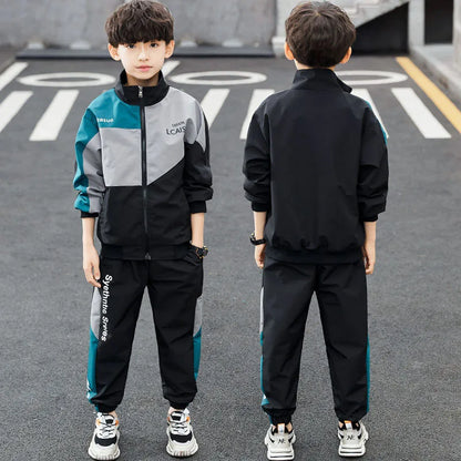 Teenage Boys Clothing Set Autumn Children Patchwork Sportswear Suits Fashion Big Boy Zipper Birthday Outfit Costumes for Kids.