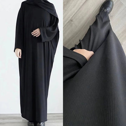 Saudi Arab Turkish Autumn Winter Knitted Dress For Women Jalabiyat Solid Comfortable Belted Casual Muslim Ramadan Robe.