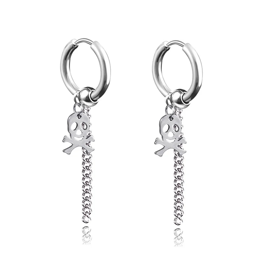 New Punk Stainless Steel Chain Hoop Earrings For Women Men 2023 Trendy Goth Pop Hip Hop Pendants Ear Jewelry Accessories Earring