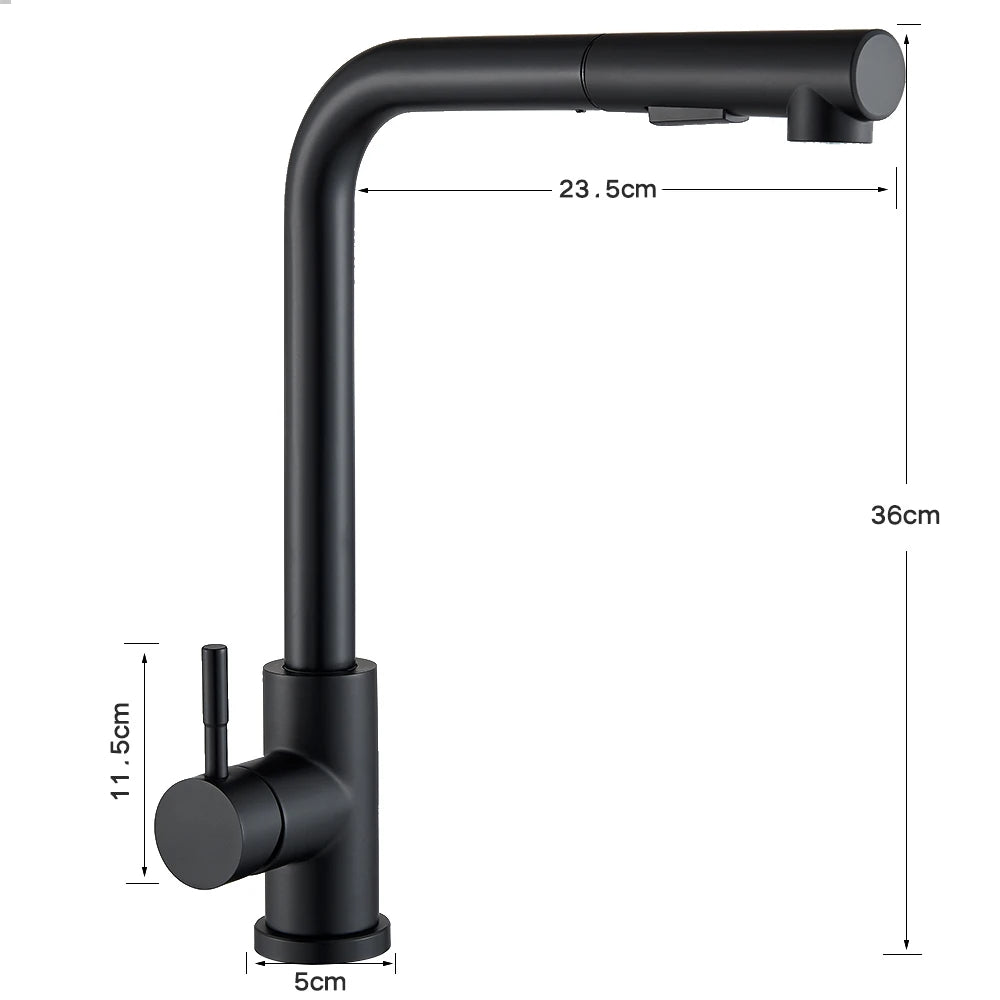 Black Flexible Pull Out Kitchen Faucet Stainless Steel 2 Modes Nozzle Faucets 360 Degree Rotating Hot Cold Water Sink Mixer Tap