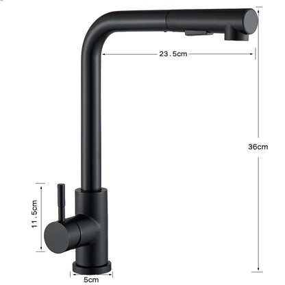 Black Flexible Pull Out Kitchen Faucet Stainless Steel 2 Modes Nozzle Faucets 360 Degree Rotating Hot Cold Water Sink Mixer Tap