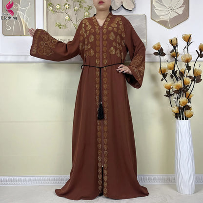New Style Women Muslim Dress Chiffon Open Abaya 2024 Dubai Women Elegant Dress Islamic Clothing Zipper Cardigan Abaya With Scarf.