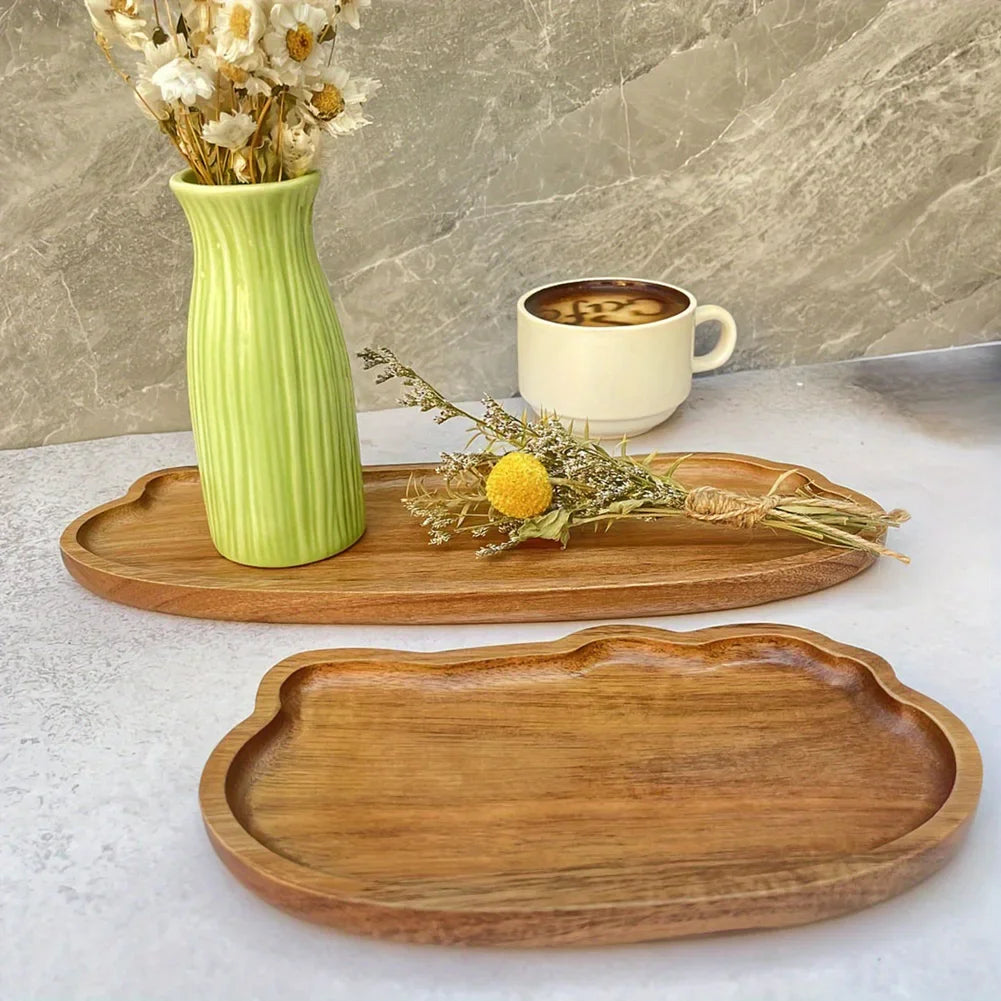 Japanese Style Wooden Tea Coffee Tray Fruit Dessert Candy Plate Wood Decorative Bread Snack Cake Food Dish Trays Tableware.