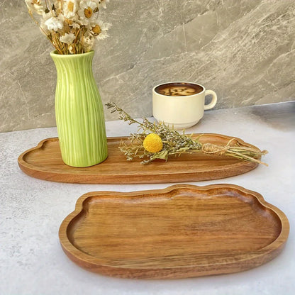 Japanese Style Wooden Tea Coffee Tray Fruit Dessert Candy Plate Wood Decorative Bread Snack Cake Food Dish Trays Tableware.