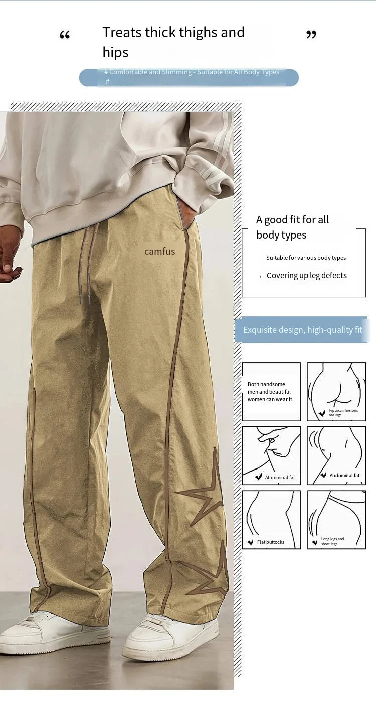 Paratrooper pants sports men's ice silk spring and summer straight work pants lace-up loose pants outdoor pants casual pants.